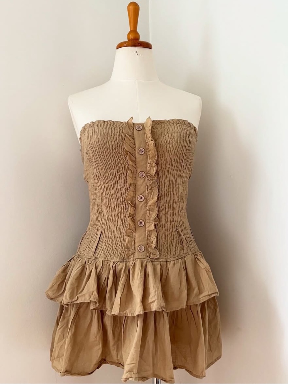 Y2K Tawny Strapless Shirred Ruffle Dress